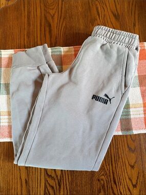 Puma Men's Light Gray Jogger Sweatpants with Black Logo